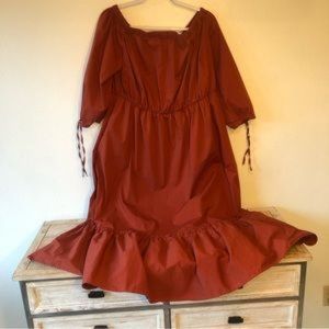 Eloquii Burnt Orange Off the Shoulder Cotton and Nylon Dress Size 14/16